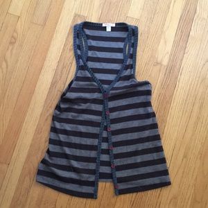 Brown Striped Sweater Button Down Vest